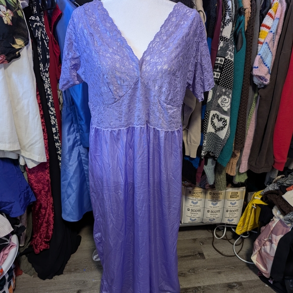 Purple Lace V-Neck Nightgown - Picture 1 of 5
